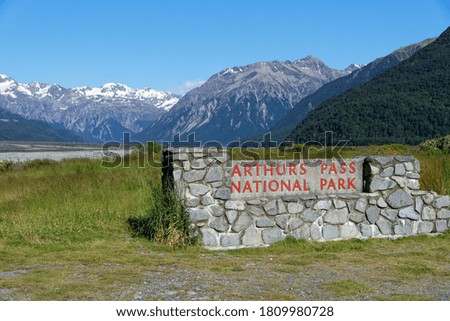 Entrance sign to Arthurs Park National Park, New Zealand