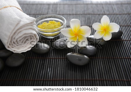 spa accessories and setting on bamboo mat

