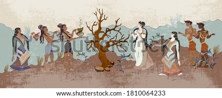 Minoan civilization concept. Ancient Greece frescos. Ancient Crete. Heraklion. Knossos murals mythology  Royalty-Free Stock Photo #1810064233