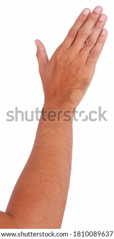 Male asian hand gestures isolated over the white background. Touching Action.