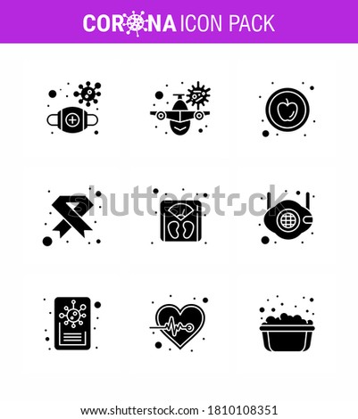 CORONAVIRUS 9 Solid Glyph Black Icon set on the theme of Corona epidemic contains icons such as  ribbon; hiv; warning; cancer; healthy viral coronavirus 2019-nov disease Vector Design Elements