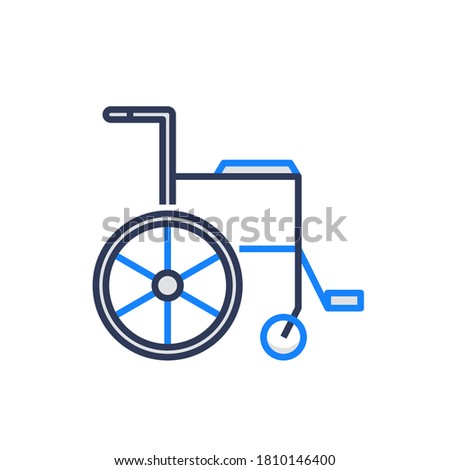 wheel chair, flat blue outline icon 
