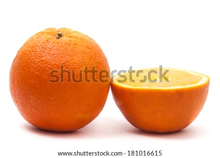 one big orange and slice isolated on white