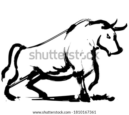 It is an illustration of a bull drawn with ink.