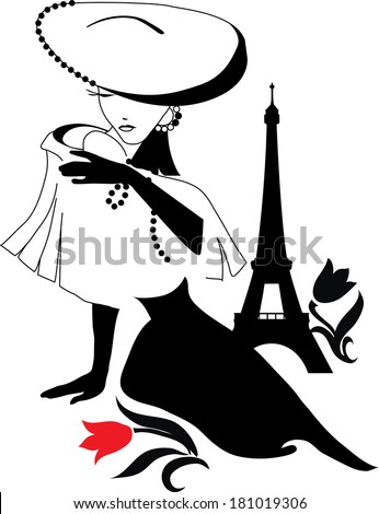 Beautiful woman silhouette vintage with a big hat