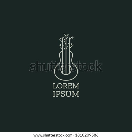 Guitar with forest natural sound logo icon design template premium vector