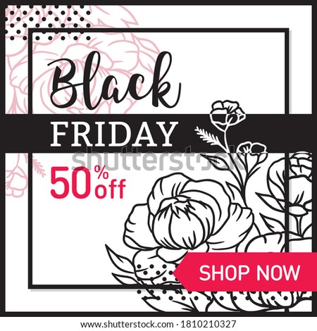 Vector banner for black friday sale with peonies