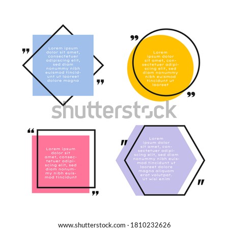 Set different shape geometric texting boxes. Colored quote box speech bubble. Modern vector illustration.