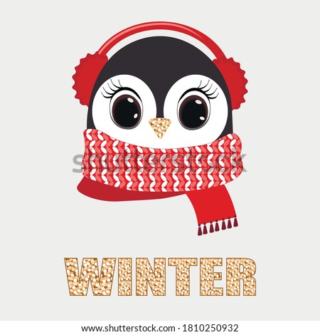 Cute Penguin vector illustration. Funny Cartoon animal. Can be used for kids or babies t shirt design. Happy little girl Penguin