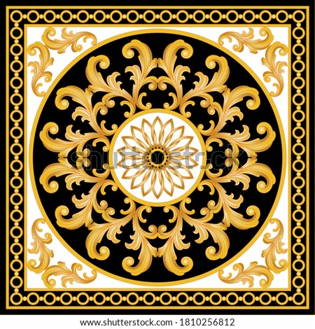 Golden decorative baroque pattern with chain on black background. EPS10 Illustration.