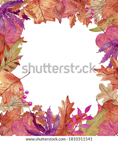 Watercolor hand drawn frame. Foliage background for marketing design