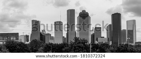 Black and White Paromana of the Houston Skyline in Summer Storm