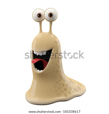 3d funny character, happy cartoon snail, comical fantasy animal for free use, isolated on white background 