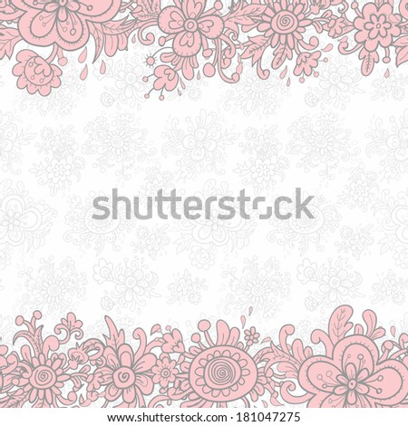  Tender hand drawn floral background. Horizontal seamless banner.All objects are conveniently grouped on different layers and are easily editable