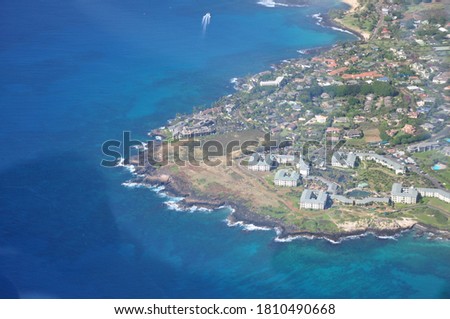 Aerial view of the north shore of Kauai, Hawaii, as viewed from a helicopter