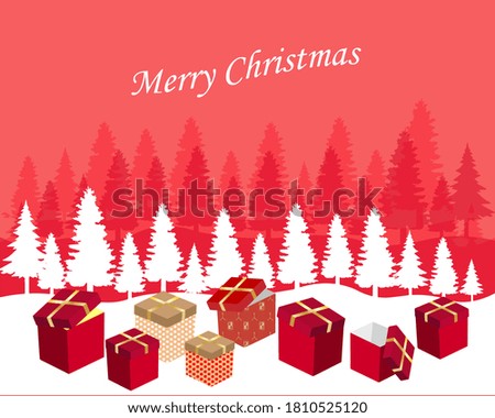merry christmas background with gifts and pine trees