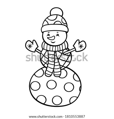 Vector funny cute Christmas snowman with abstract patterns in winter hat, coloring page for kids and adults