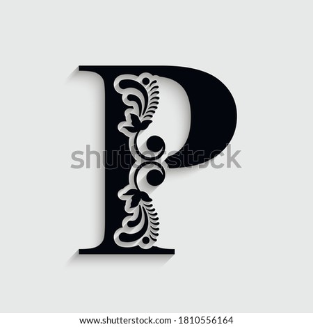 letter P flower  ornament. Vector logo. Monogram alphabet. Beautiful floral capital letters
