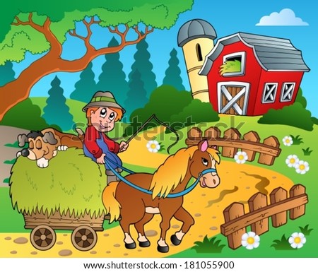 Farm theme with red barn 8 - eps10 vector illustration.
