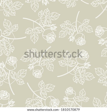 Vector white rose seamless repeat pattern background. Perfect for wallpaper, fabric, stationery, scrapbooking projects.