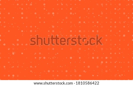 Seamless background pattern of evenly spaced white microcircuit symbols of different sizes and opacity. Vector illustration on deep orange background with stars