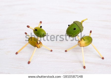 Two cute animal figurines made of acorns