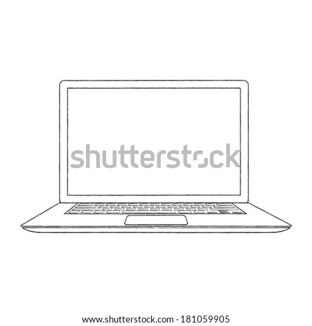 Hand-drawn outlined laptop vector illustration