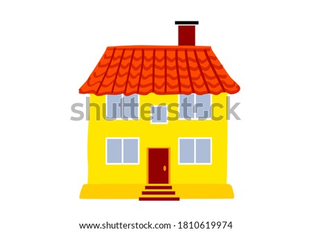 house vector, house vector art with red roof vector and chimney vector, hand drawn home, clip art, bright house 