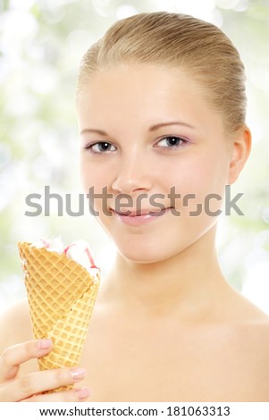 Girl with ice cream on a light background