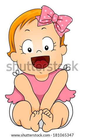 Illustration of a Cute Little Girl with a Pink Bow Clipped to Her Hair