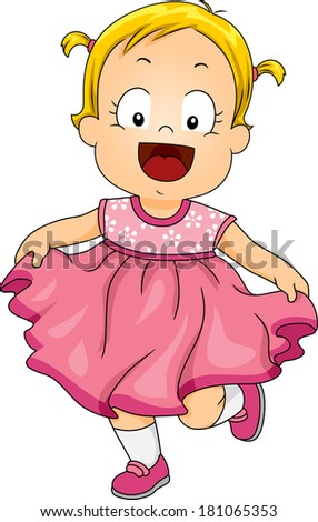 Illustration of a Smiling Little Girl Wearing a Pink Frilly Dress