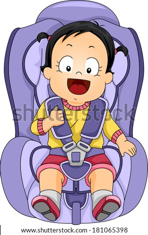 Illustration of a Baby Girl Strapped to a Car Seat