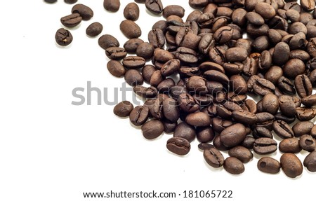 fresh roasted coffee bean isolated in white background with clipping path