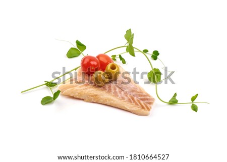 Bass fish fillet, isolated on white background.