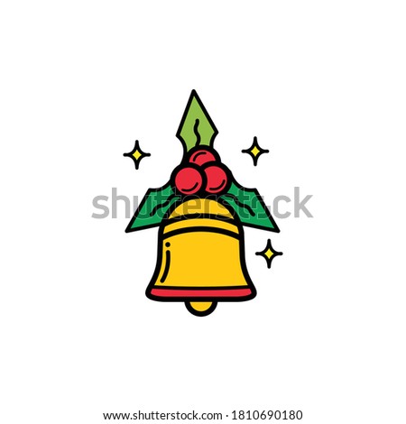 bell christmas flat icon drawing with black thin outline on white background. perfect for print, poster, web, mobile, banner etc. eps 10.