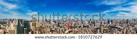 Cityscape of Tokyo skyline, panorama aerial skyscrapers view of office building and downtown in Tokyo on a sunny day. Japan, Asia.