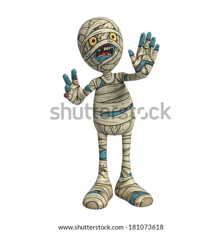 Cartoon character illustration of Scary Mummy Monster for Halloween indicating to stop and wait