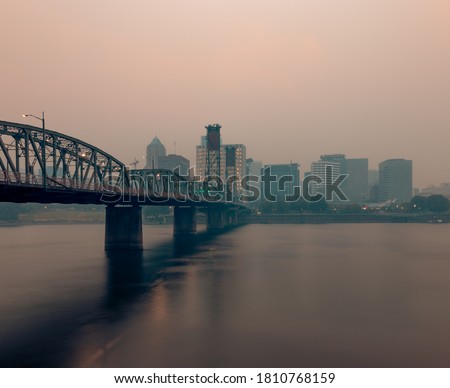 The sky over downtown Portland is very hazy due to the smoke from wildfires blowing into the city. September 7 2020