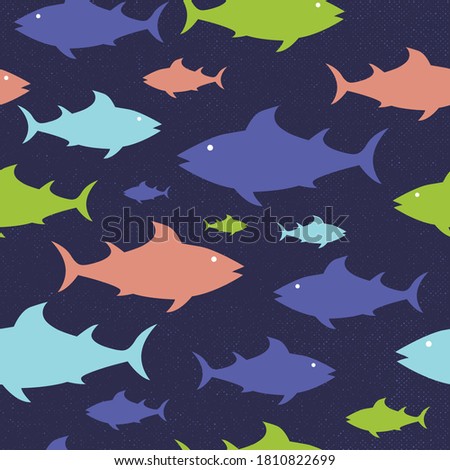 cute colorful tuna seamless pattern with grunge texture background