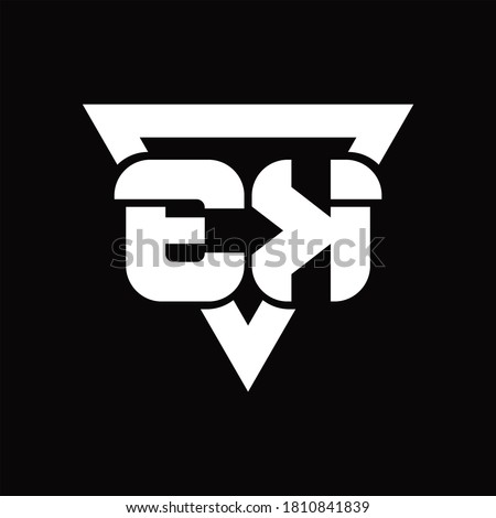 EK Logo monogram with triangle shape rounded design template on black background