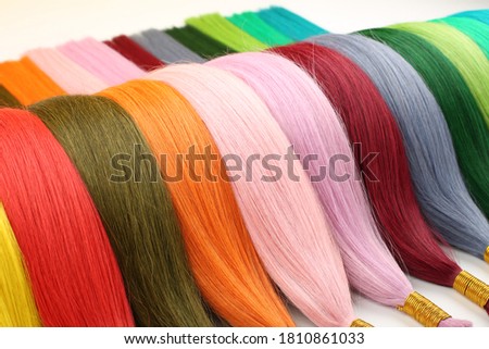 Colorfull wigs abstract background photos on white background