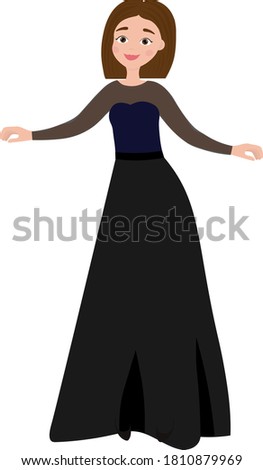 Girl in black evening dress Digital paper doll Fashion girl clothes vector illustration