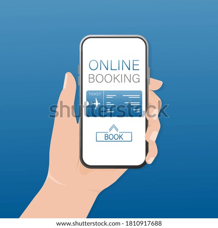 Online tickets booking. Icon for mobile app design. Finger touch screen. Smartphone screen.