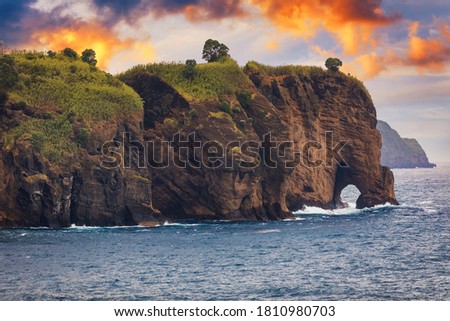 Pedras Negras viewpoint, São Miguel, Azores Islands. Miradouro das Pedras Negras (Viewpoint of Black Stones), Azores, Sao Miguel, Portugal. Royalty-Free Stock Photo #1810980703