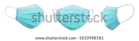 Blue, Green Medical or Surgical Face Mask isolated on a white background with clipping path. 3d illustration