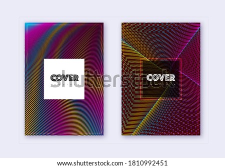 Hipster cover design template set. Rainbow abstract lines on wine red background. Creative cover design. Overwhelming catalog, poster, book template etc.