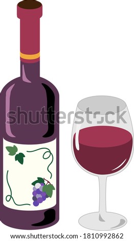 
Red wine bottle and glass