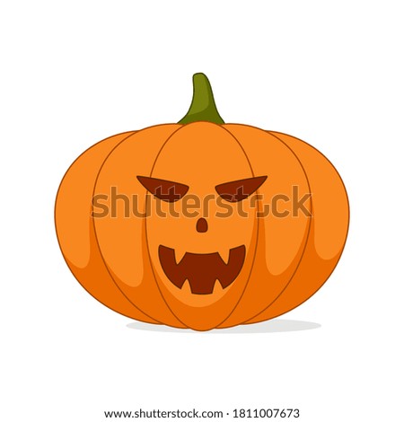 Cartoon halloween pumpkin, funny faces with shadow on white background, vector illustration	
