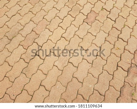 Close-up Orange Bricks Worm Bricklaying on walkway