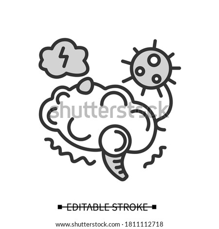 Neurological disorder icon. Covid caused post-traumatic stress syndrome linear pictogram. Coronavirus brain health effect and cerebral dysfunction concept. Editable stroke vector illustration